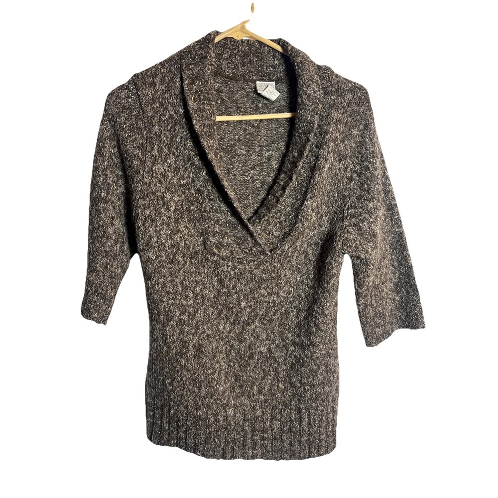 Koi Womens Large Brown Chunky Knit Sweater Crossover Neck Textured Cozy